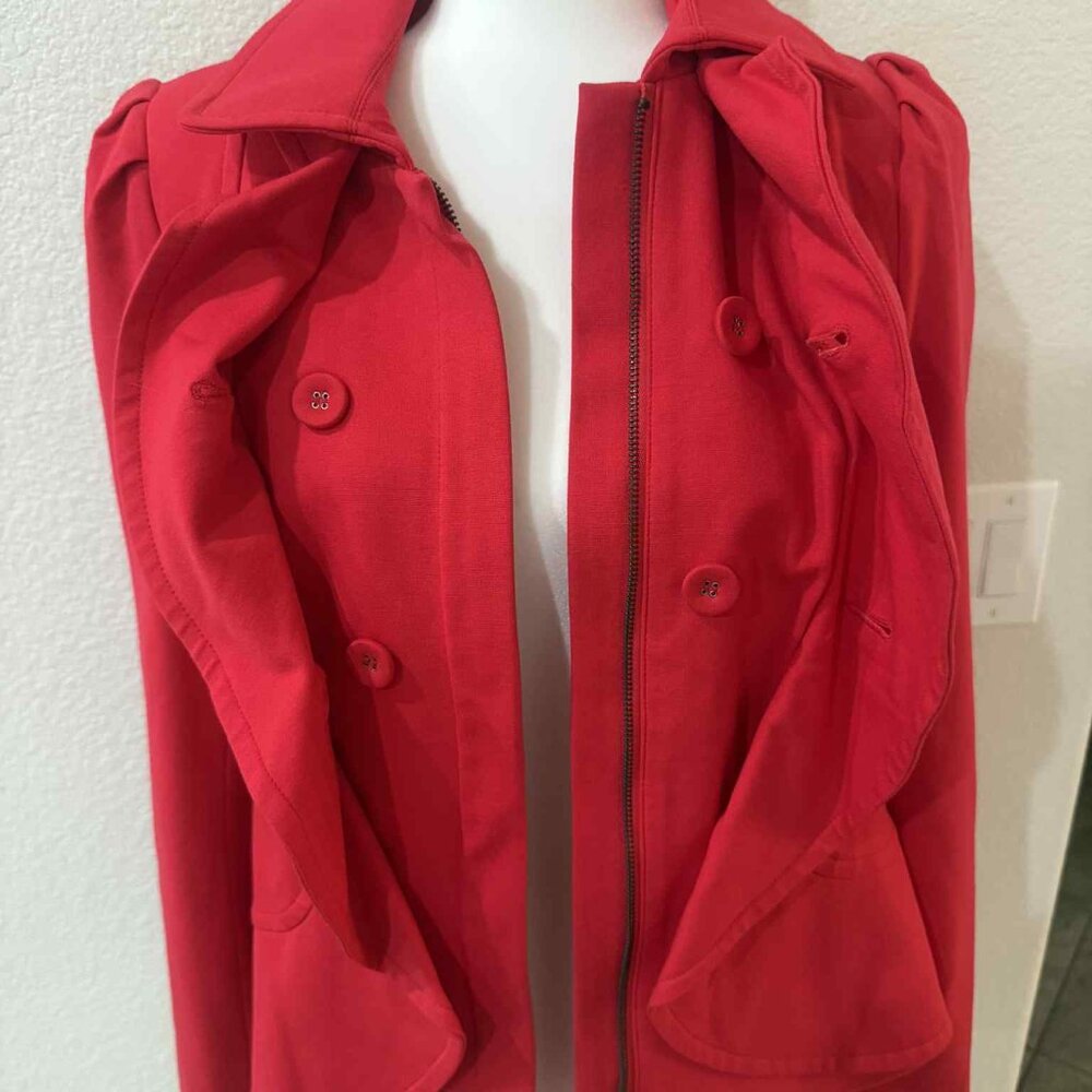 INC Red Blazer/Jacket Ruffle Buttons & Zipper [Sz. M] - Picture 2 of 4